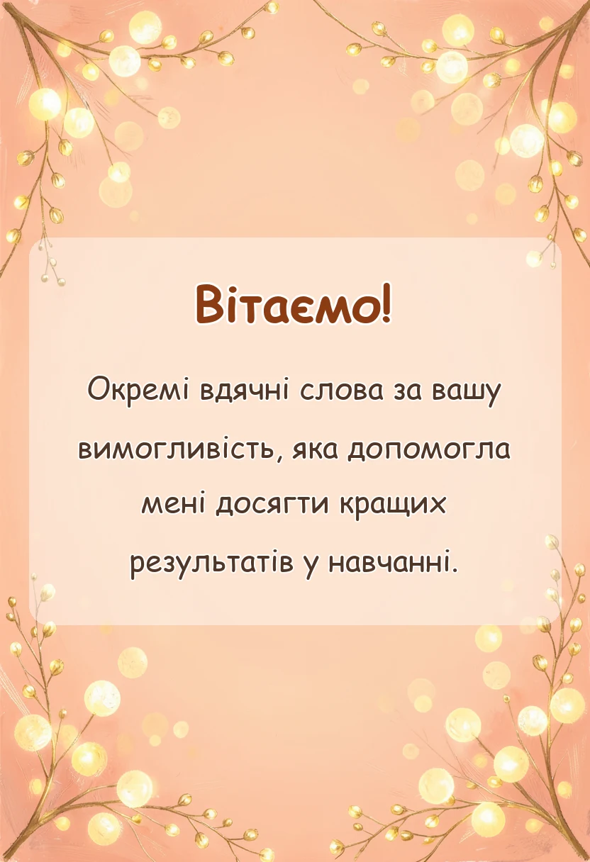 листівка з побажанням - подяка за навчання своїми словами