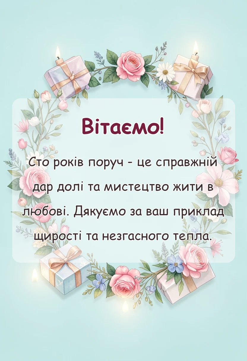 унікальна листівка - привітання з сто років весілля