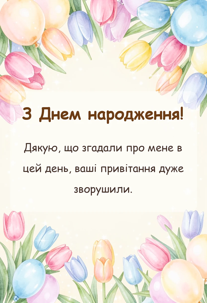 вітальна листівка - подяка за привітання з днем народження найкращі слова