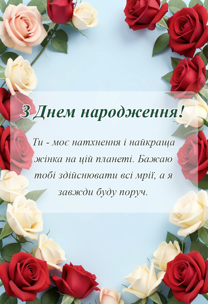 красива листівка: привітання з днем народження дружині