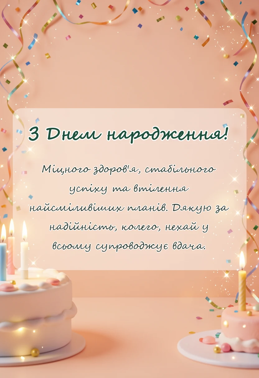 листівка з побажанням - привітання з днем народження колезі чоловіку
