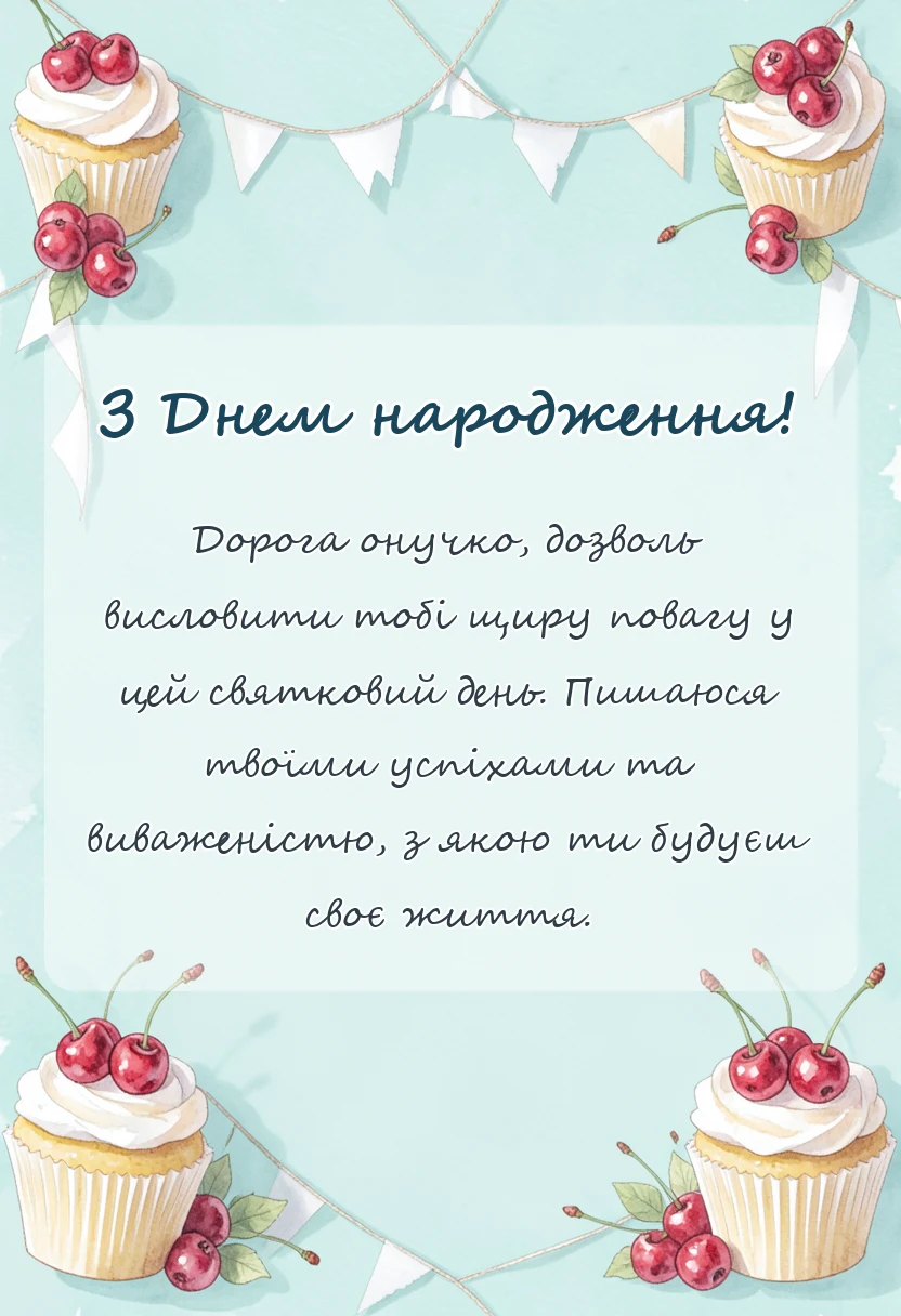 вітальна листівка - привітання з днем народження онучці