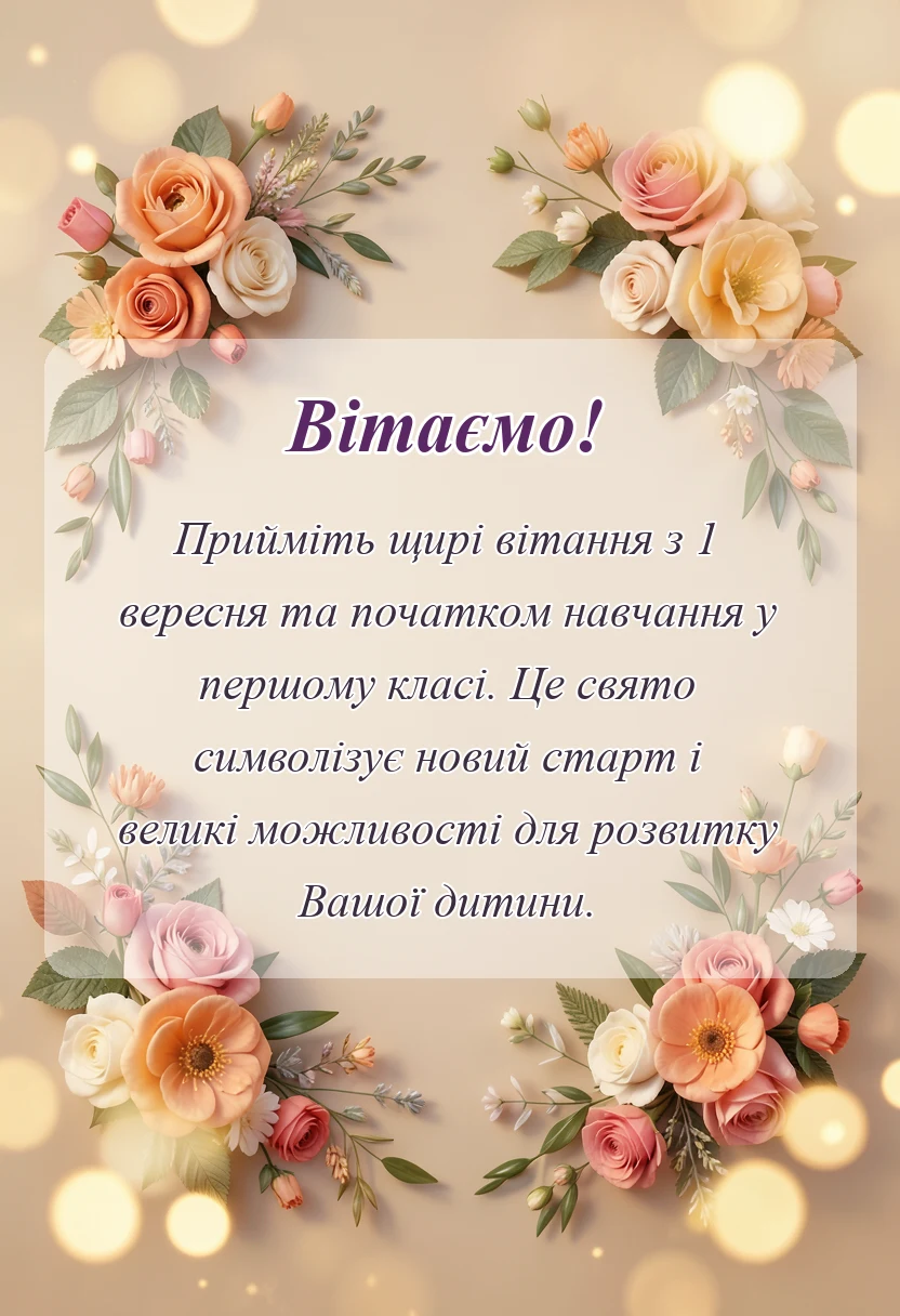 листівка з побажанням - привітання з першим класом