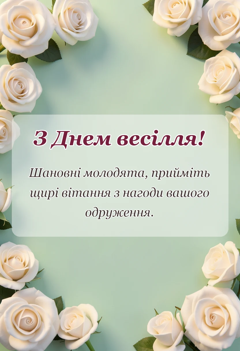 унікальна листівка - привітання з весіллям молодятам