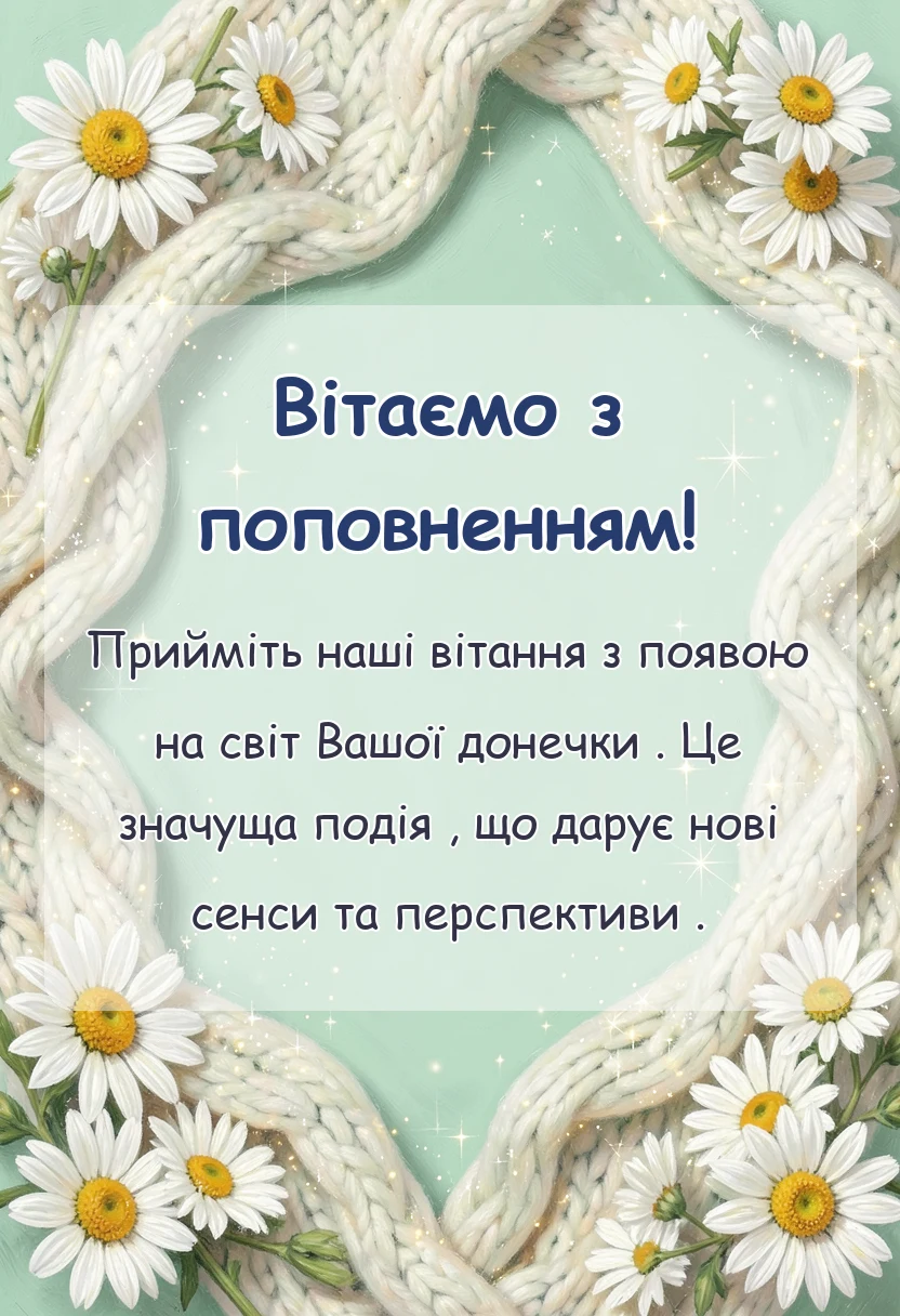 листівка з побажанням - привітання з народженням доньки