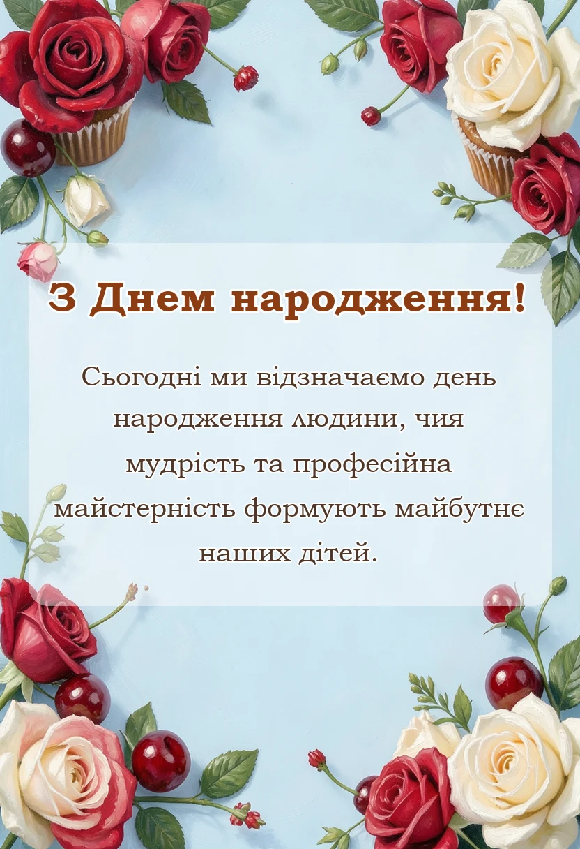 вітальна листівка - привітання з днем народження вчительки