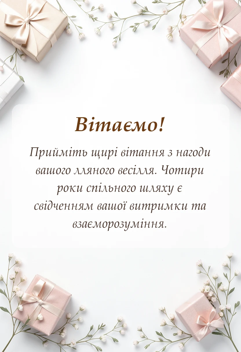 красива листівка: привітання з лляним весіллям