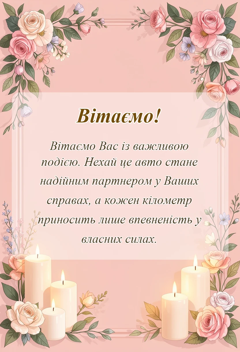 унікальна листівка - привітання з покупкою машини в прозі