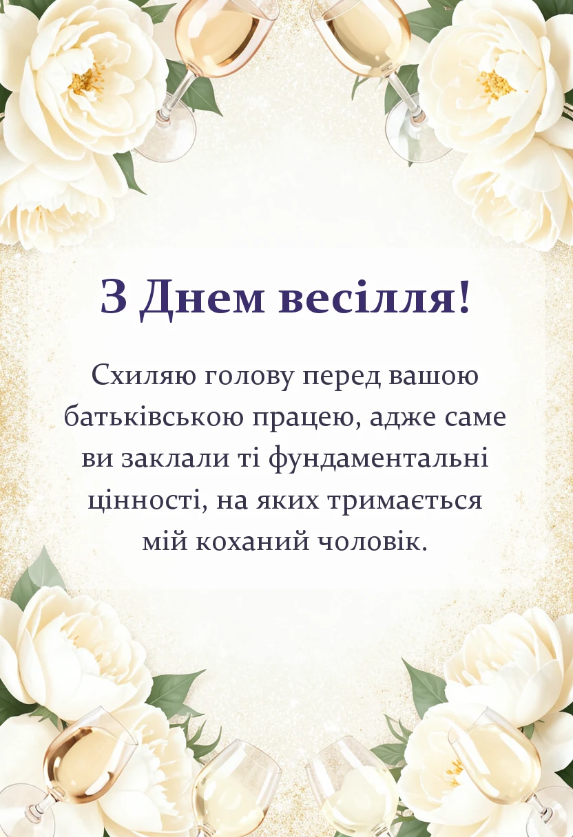 вітальна листівка - подяка батькам за сина чоловіка