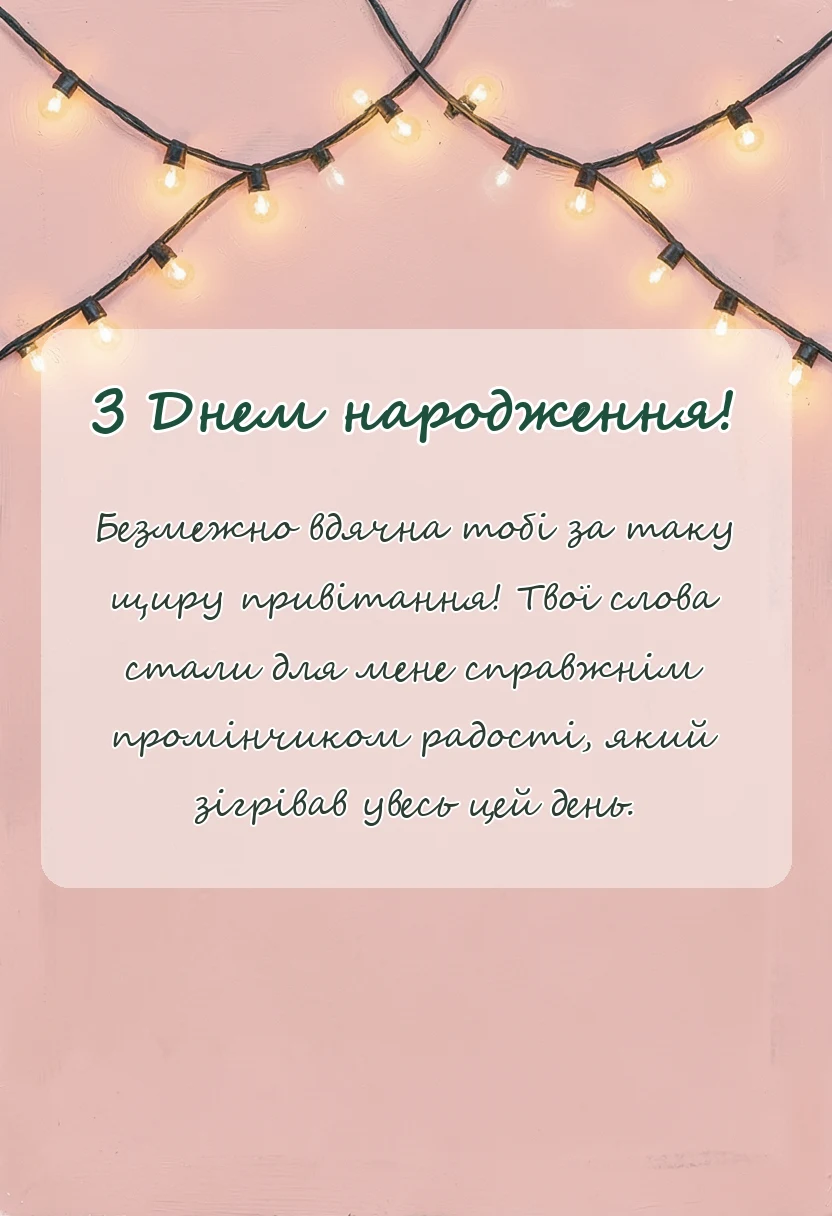 листівка з побажанням - подяка за привітання з днем народження в прозі
