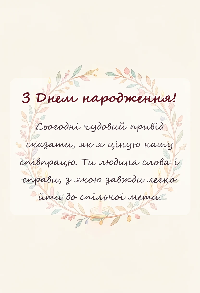 вітальна листівка - привітання з днем народження колезі чоловіку