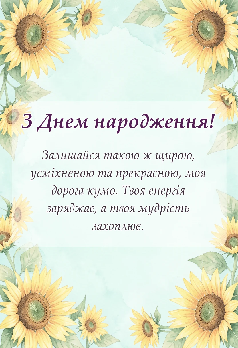 святкова картинка: привітання з днем народження кумі