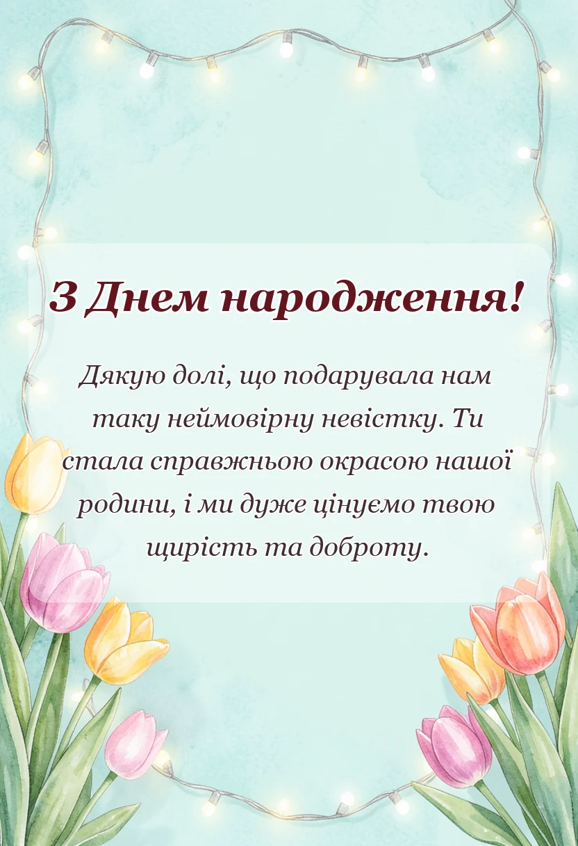 листівка з побажанням - привітання з днем народження невістці