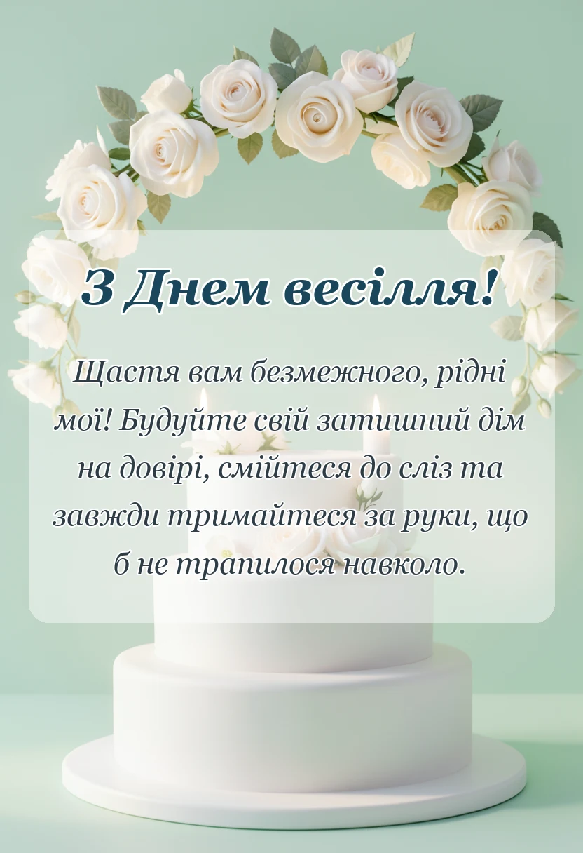 святкова картинка: короткі привітання з весіллям своїми словами