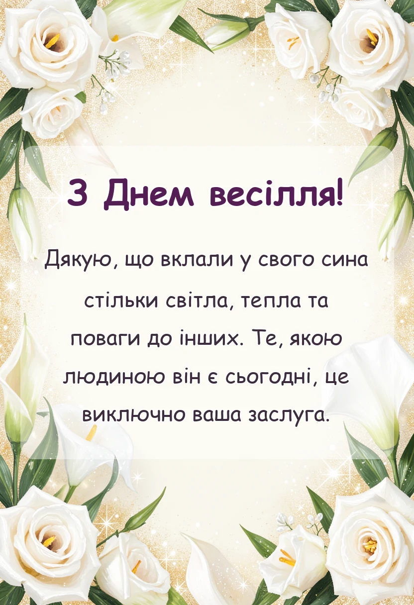 вітальна листівка - подяка батькам за сина чоловіка