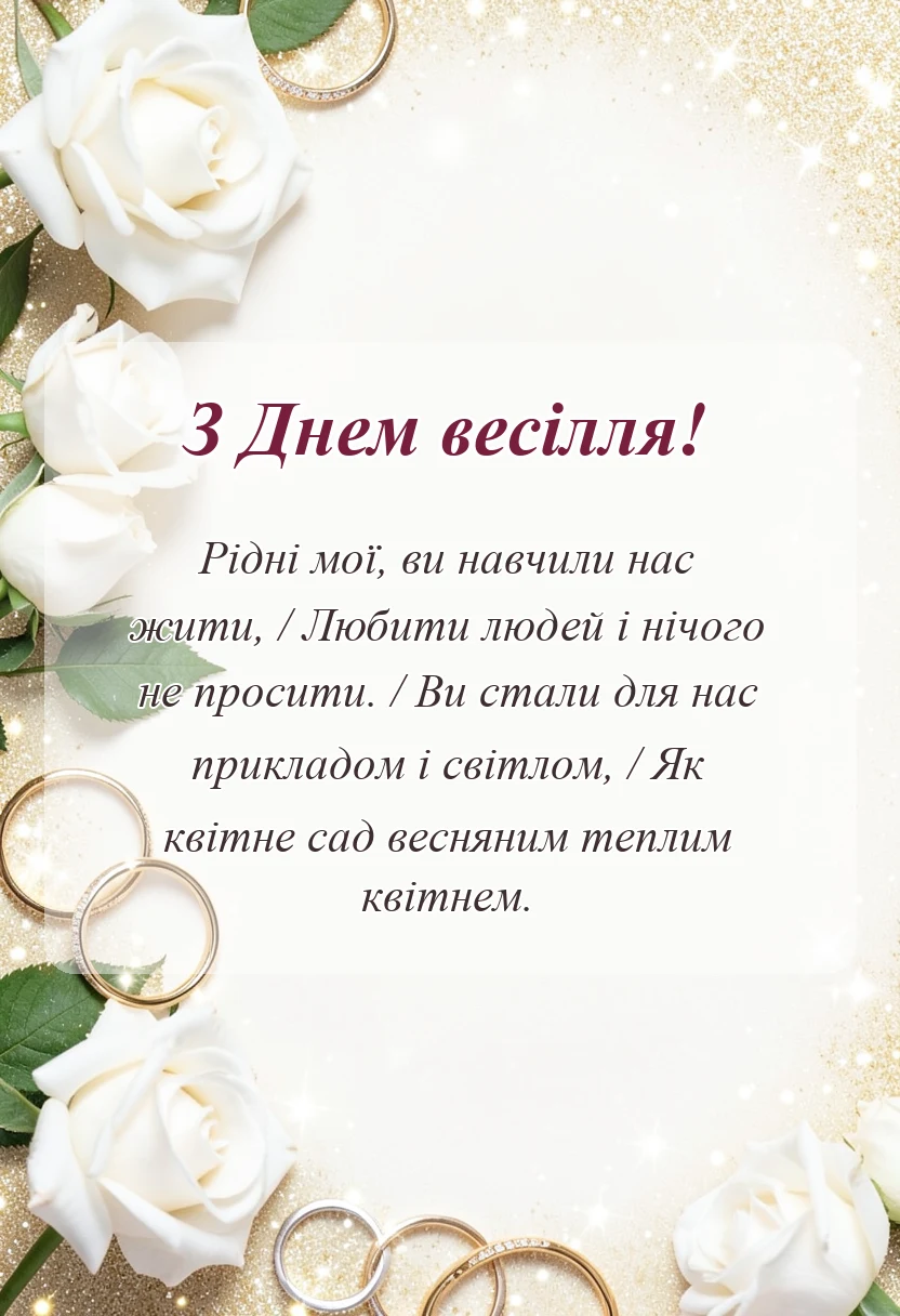 красива листівка: подяка батькам на весіллі вірш