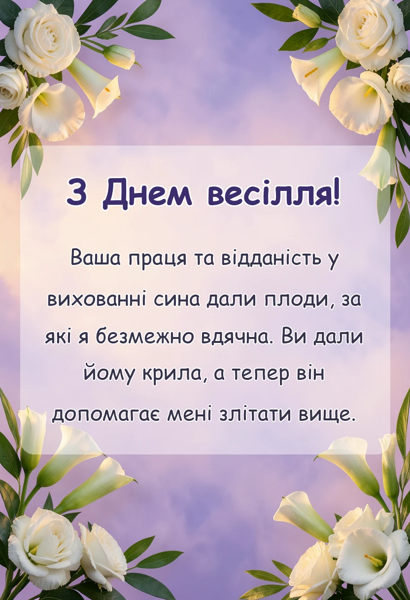 листівка з побажанням - подяка батькам за сина чоловіка