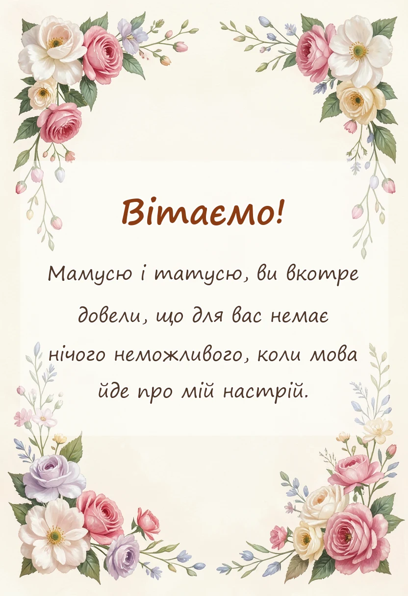унікальна листівка - подяка батькам за організацію свята