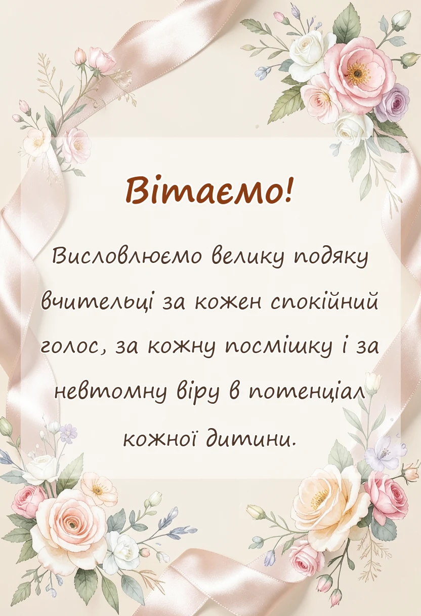 вітальна листівка - слова подяки вчительці