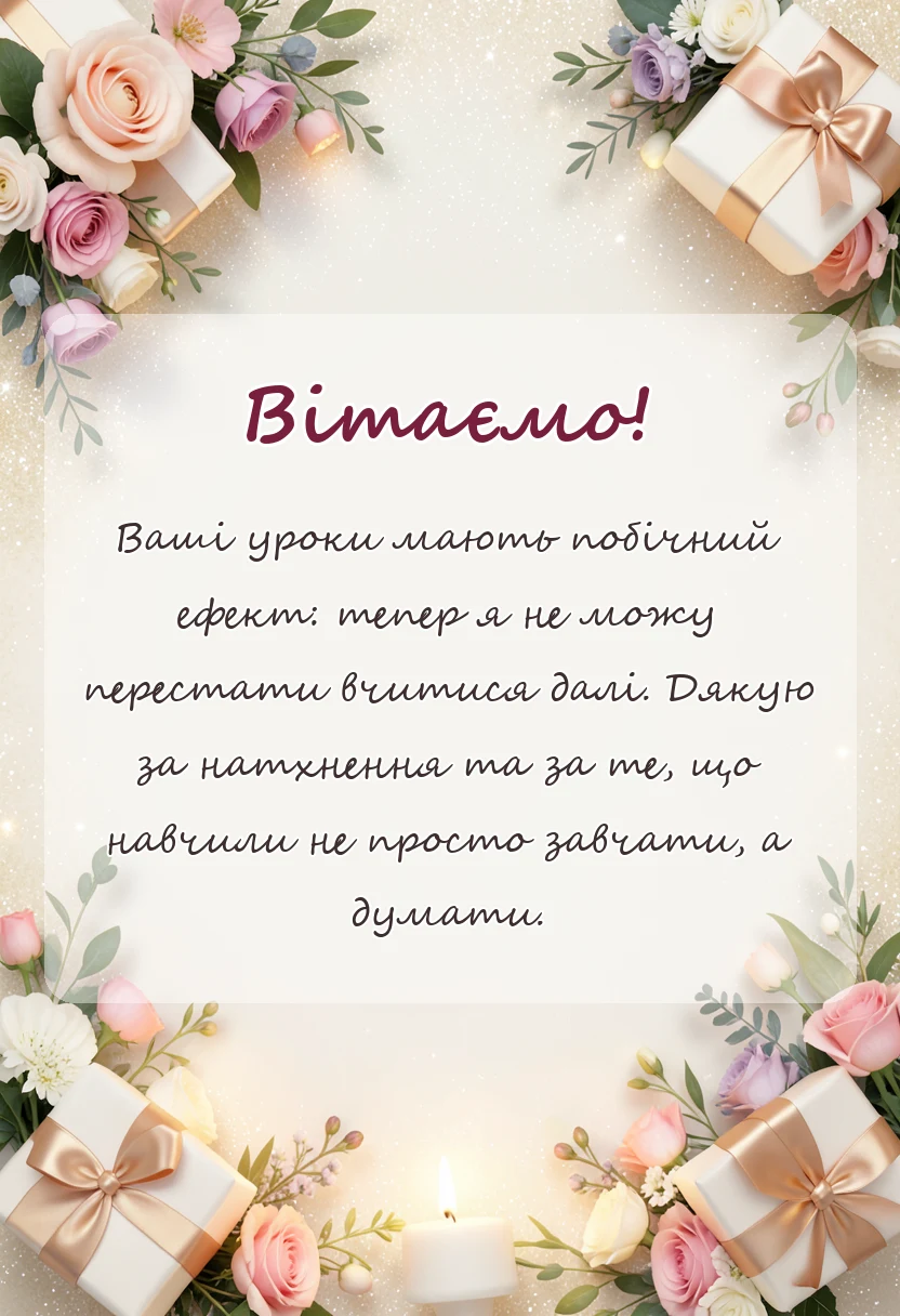 вітальна листівка - подяка за навчання своїми словами