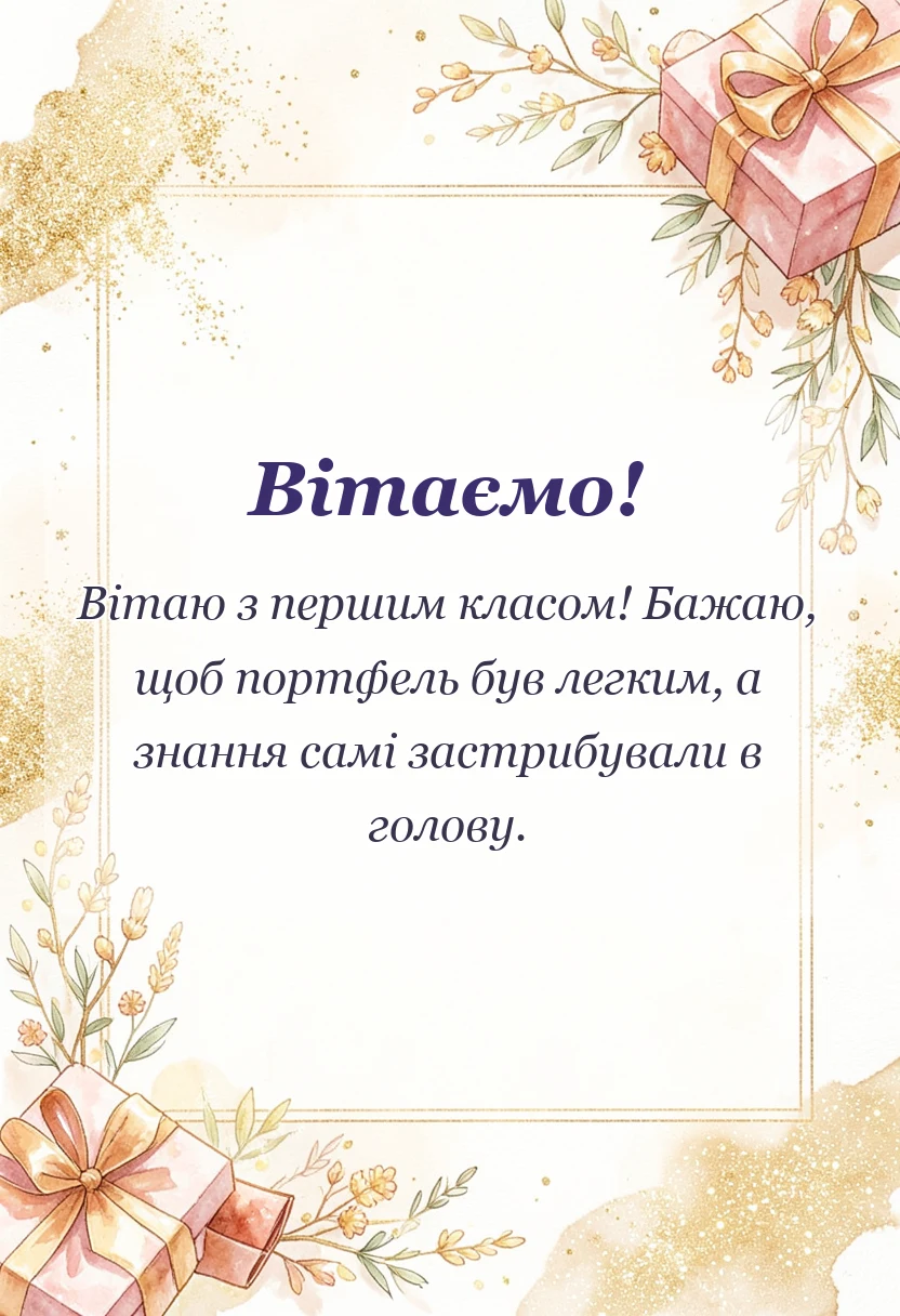 красива листівка: привітання з першим класом