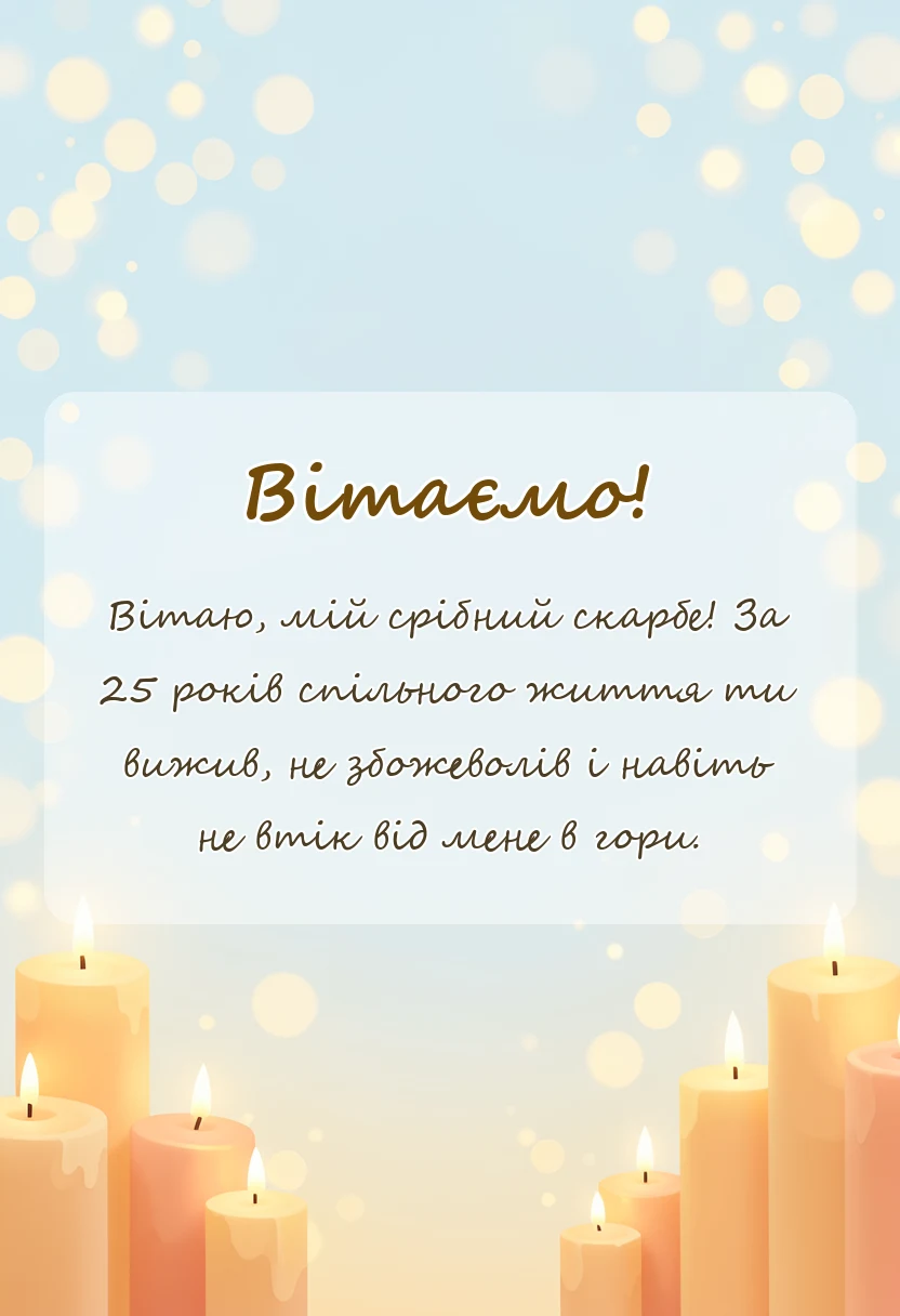 унікальна листівка - привітання з срібним весіллям чоловіку