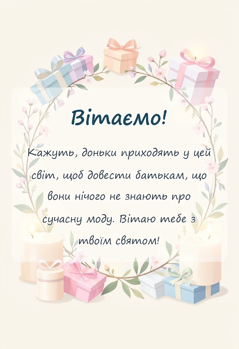 вітальна листівка - привітання з днем доньки