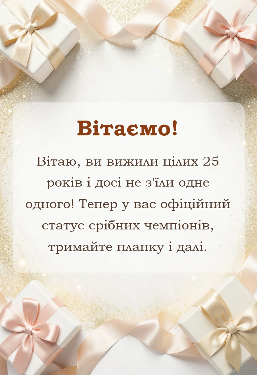 листівка з побажанням - привітання з річницею весілля 25 років срібне весілля