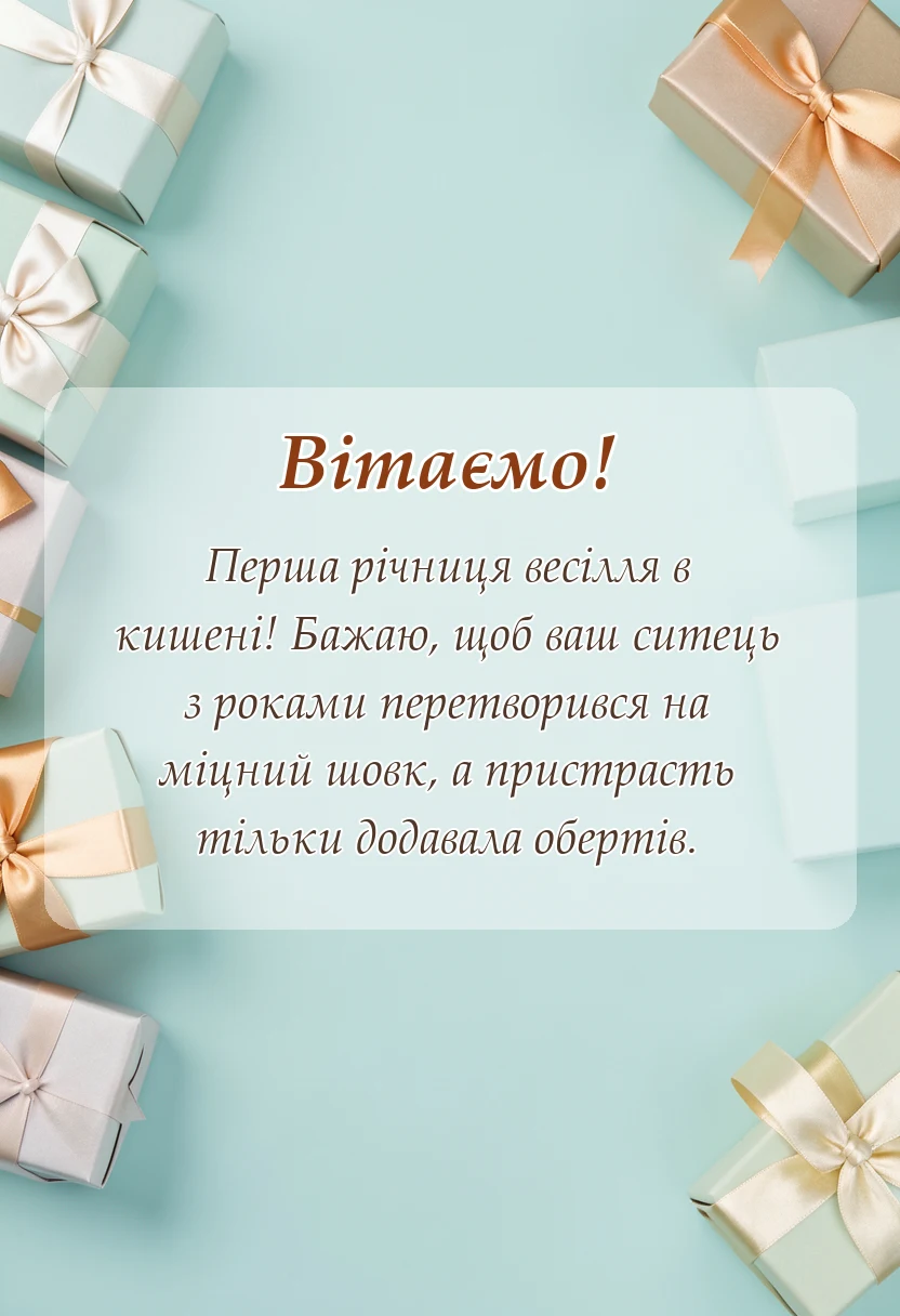 унікальна листівка - привітання на річницю весілля ситцеве