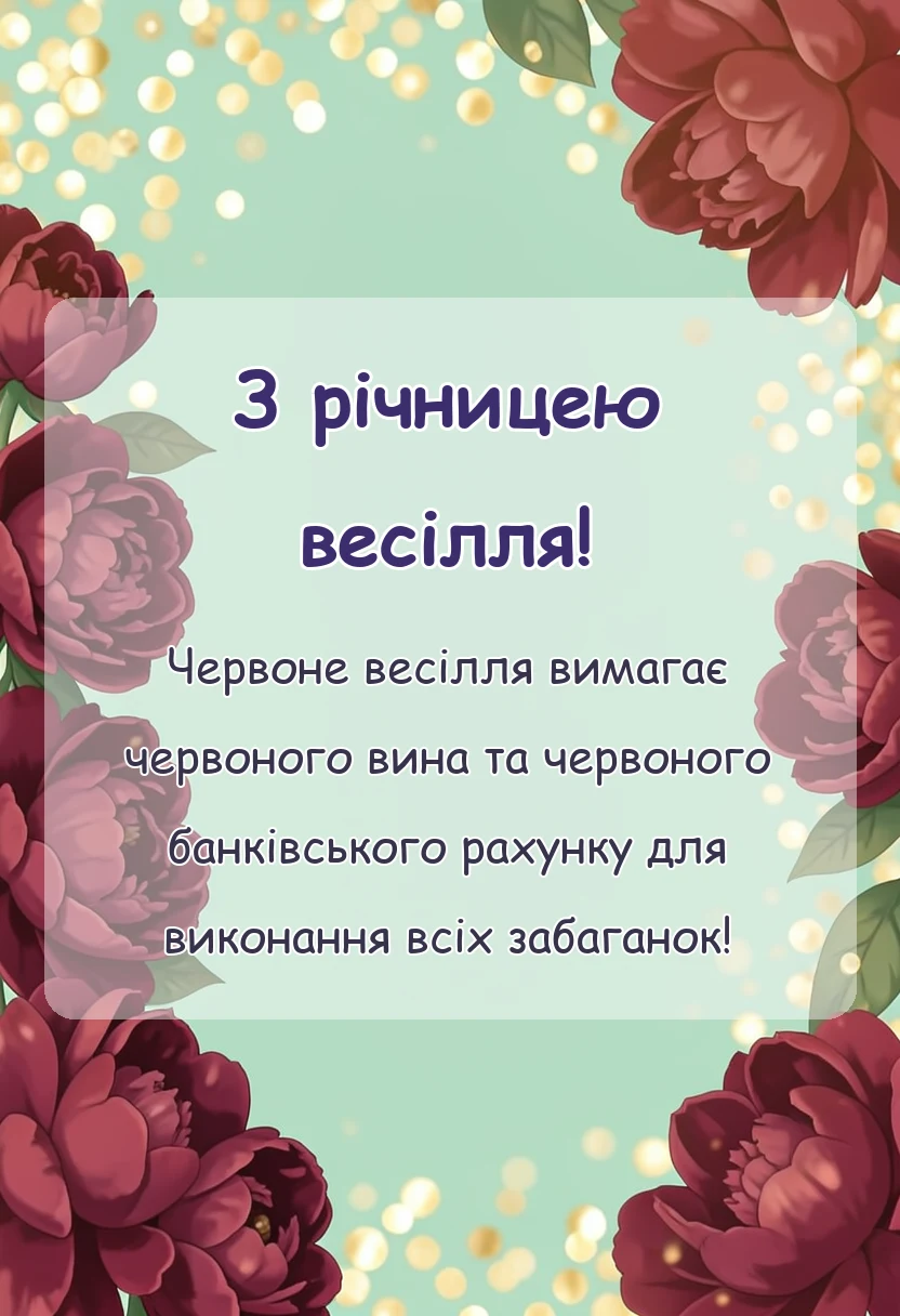 вітальна листівка - привітання на червоне весілля