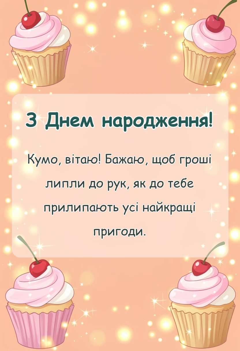 унікальна листівка - привітання з днем народження кумі