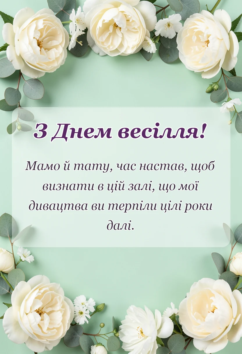 листівка з побажанням - подяка батькам на весіллі вірш