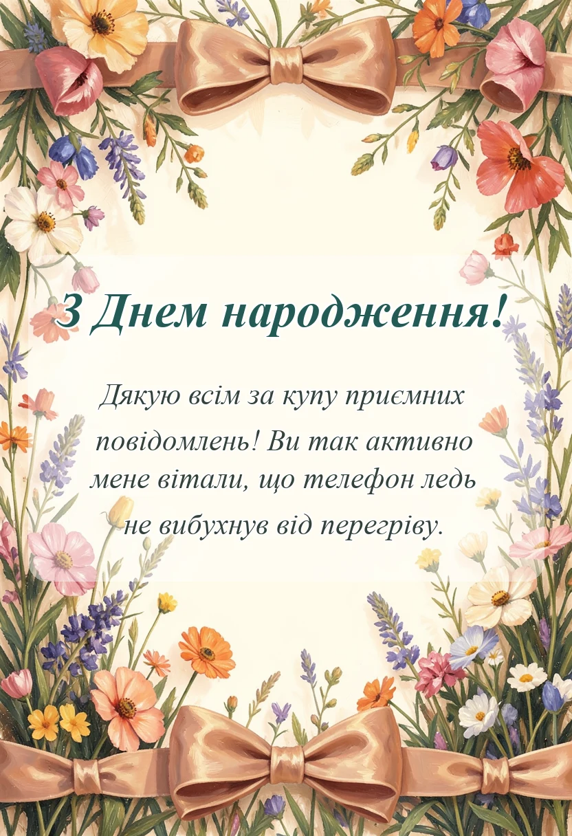 листівка з побажанням - подяка за привітання з днем народження найкращі слова
