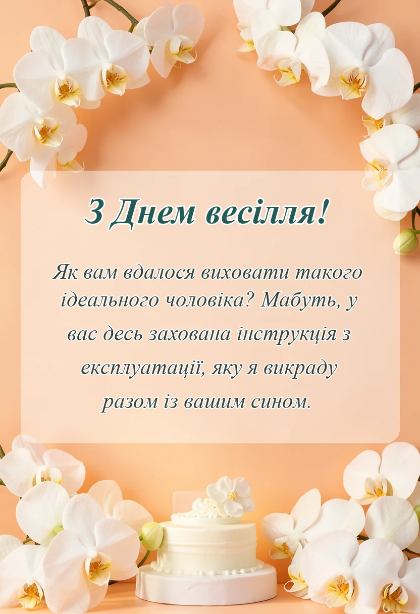 унікальна листівка - подяка батькам за сина чоловіка