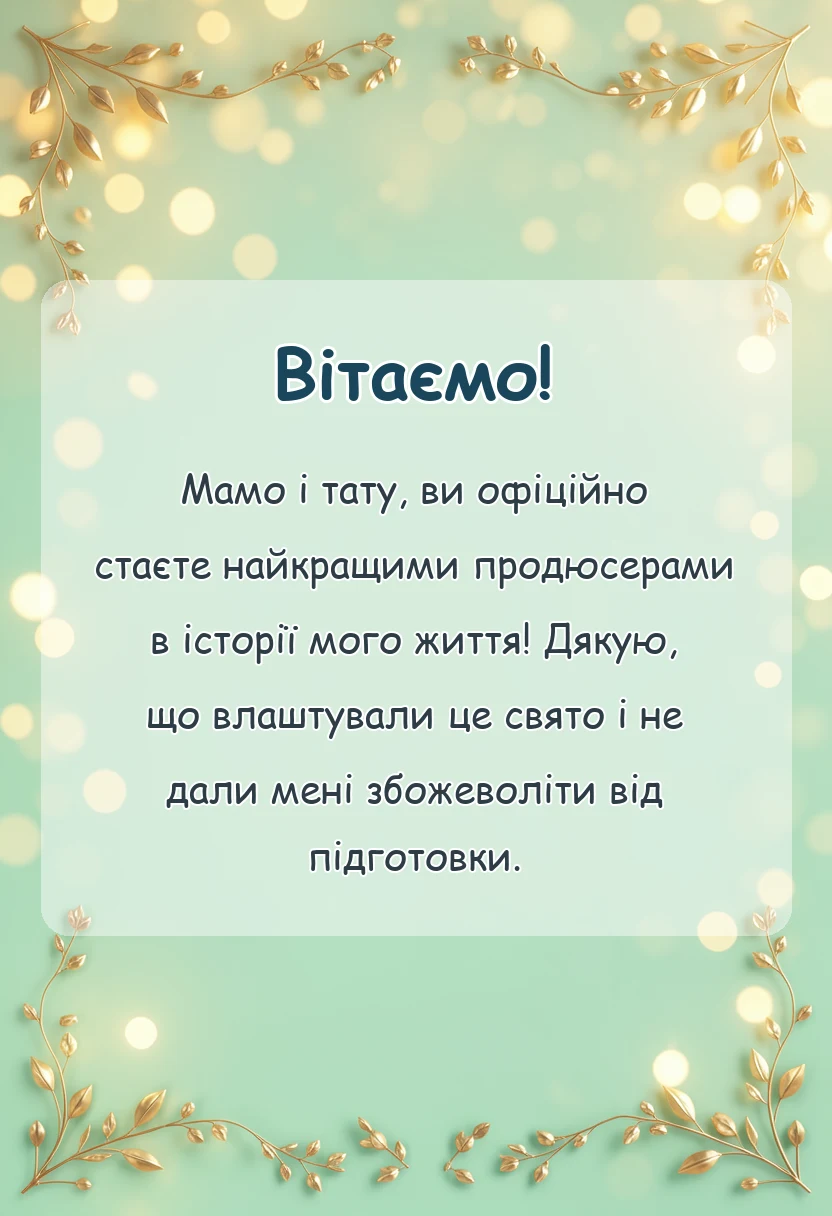 унікальна листівка - подяка батькам за організацію свята