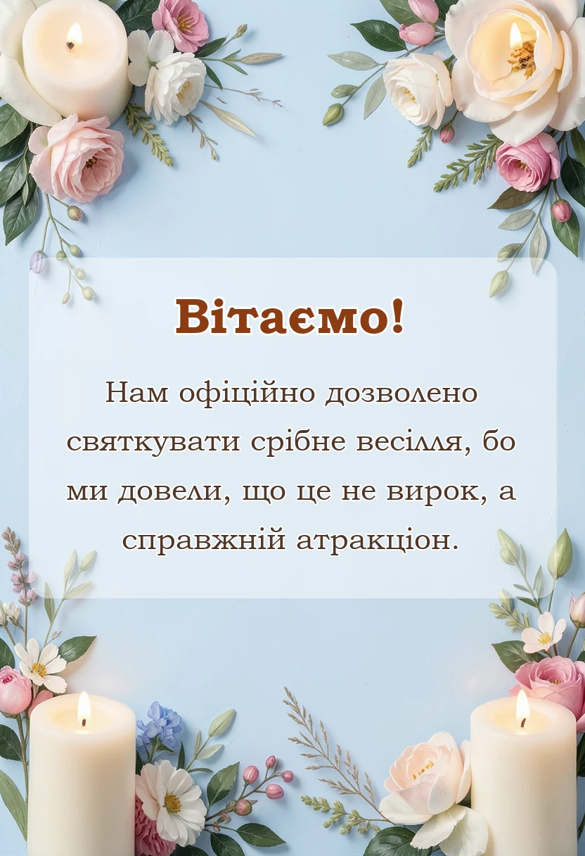 красива листівка: привітання з срібним весіллям чоловіку