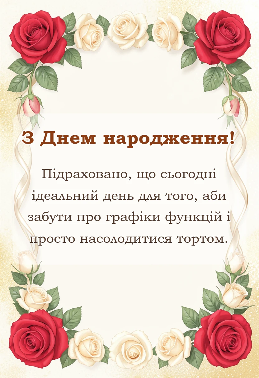 вітальна листівка - математичні привітання з днем народження для вчителя колеги