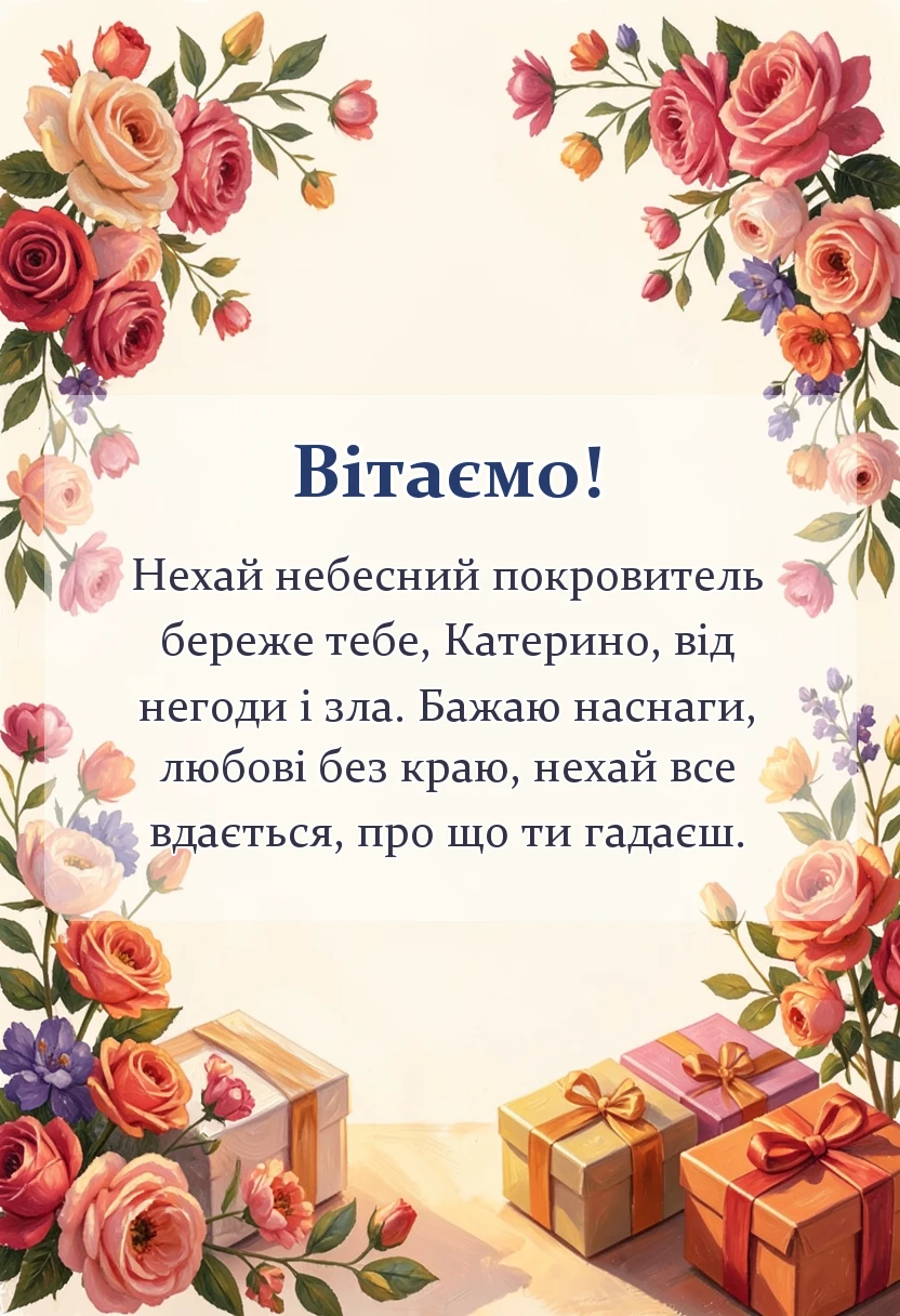 унікальна листівка - привітання з днем ангела катерини