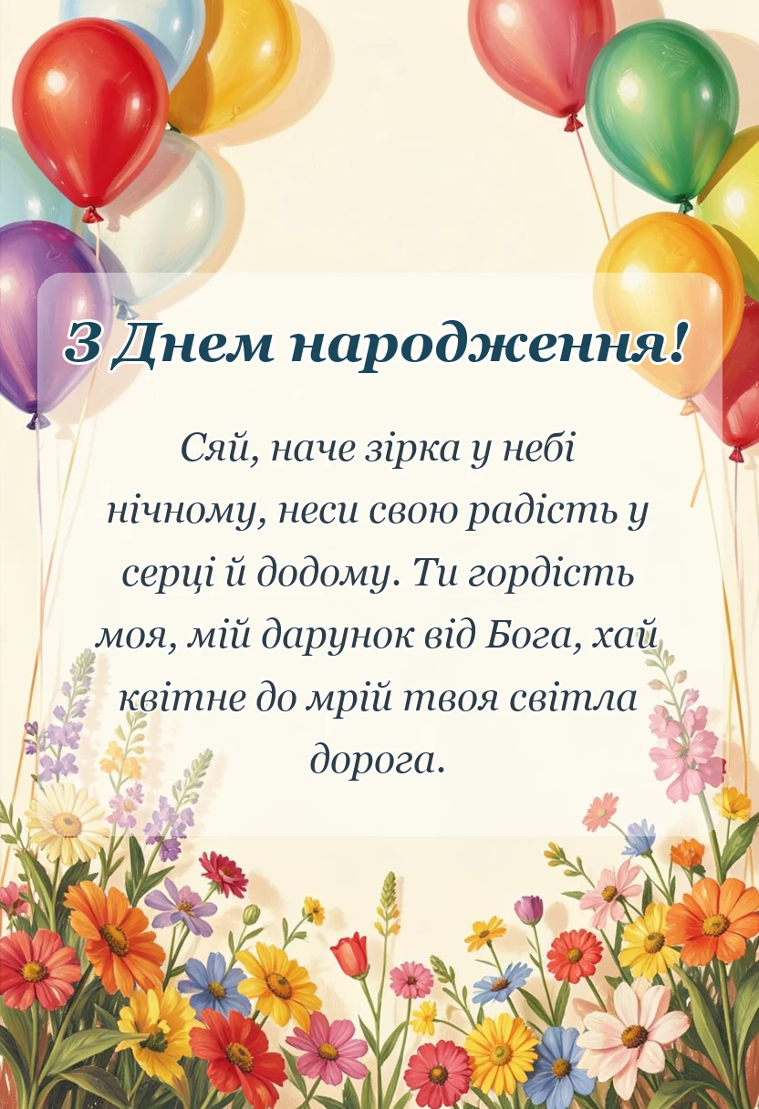 вітальна листівка - привітання з днем народження доньці