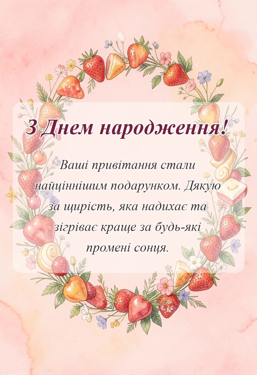 вітальна листівка - подяка за привітання з днем народження в прозі