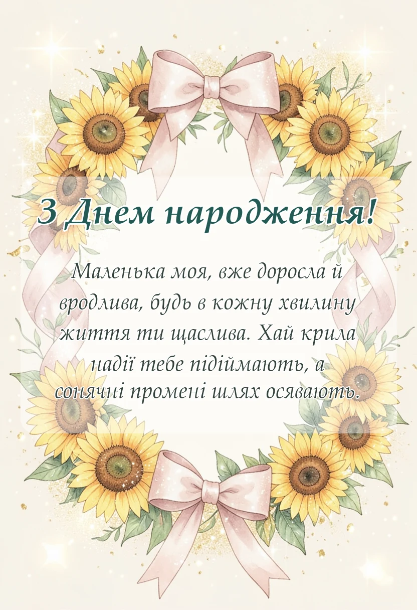 вітальна листівка - привітання з днем народження доньці