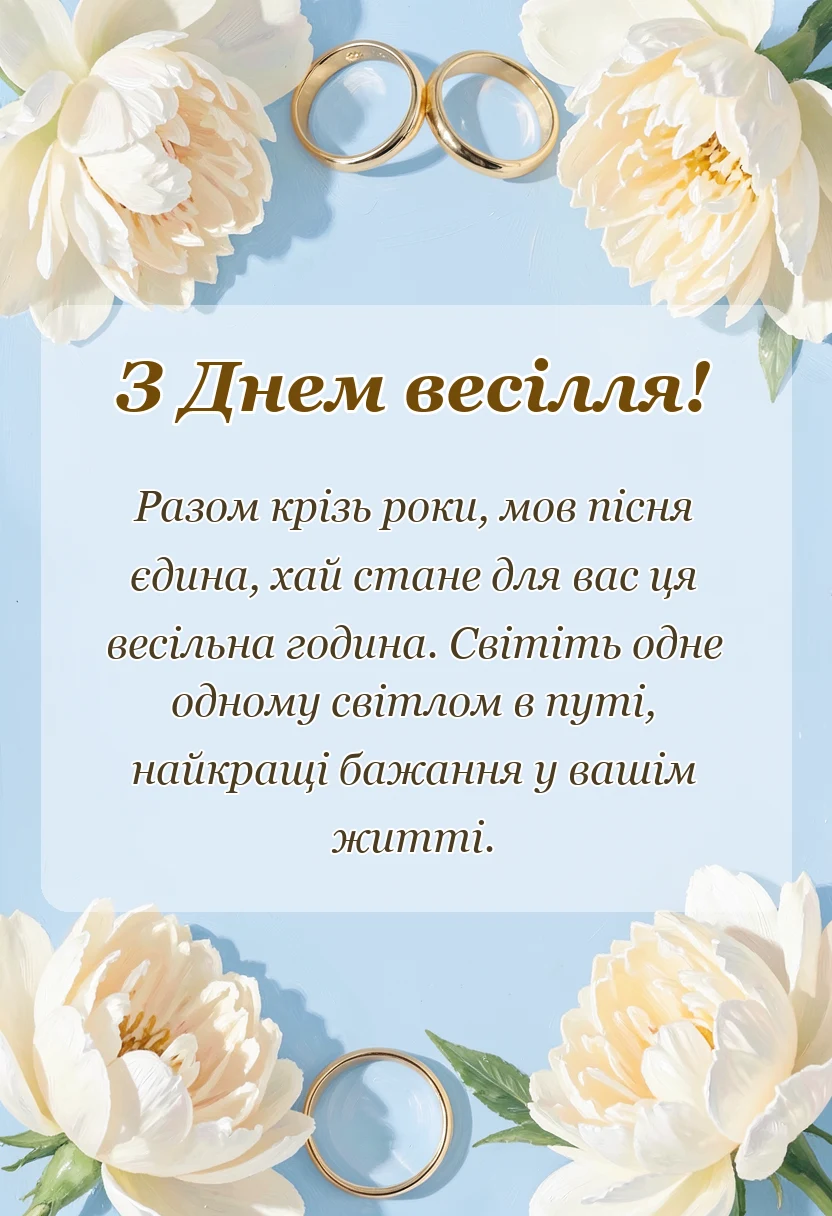 святкова картинка: короткі привітання з весіллям своїми словами