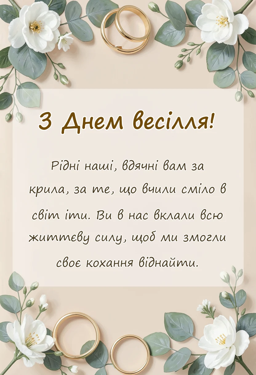 листівка з побажанням - подяка батькам на весіллі вірш