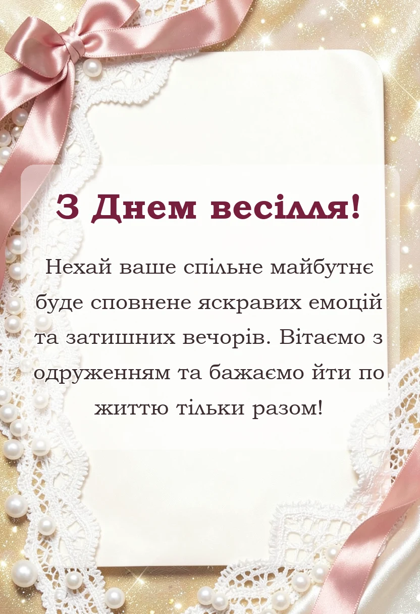 листівка з побажанням - привітання з весіллям молодятам