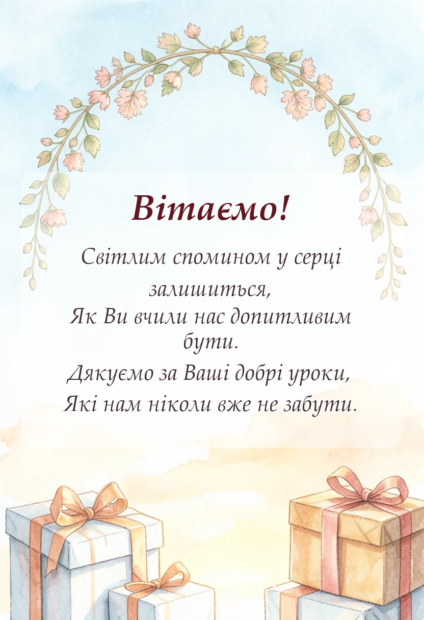 святкова картинка: вірші подяки першій вчительці своїми словами