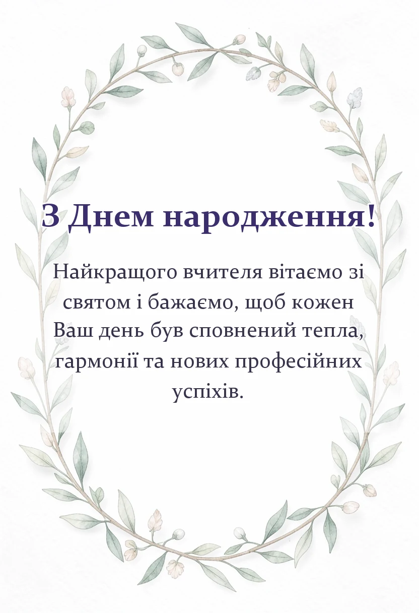 святкова картинка: привітання з днем народження вчительки