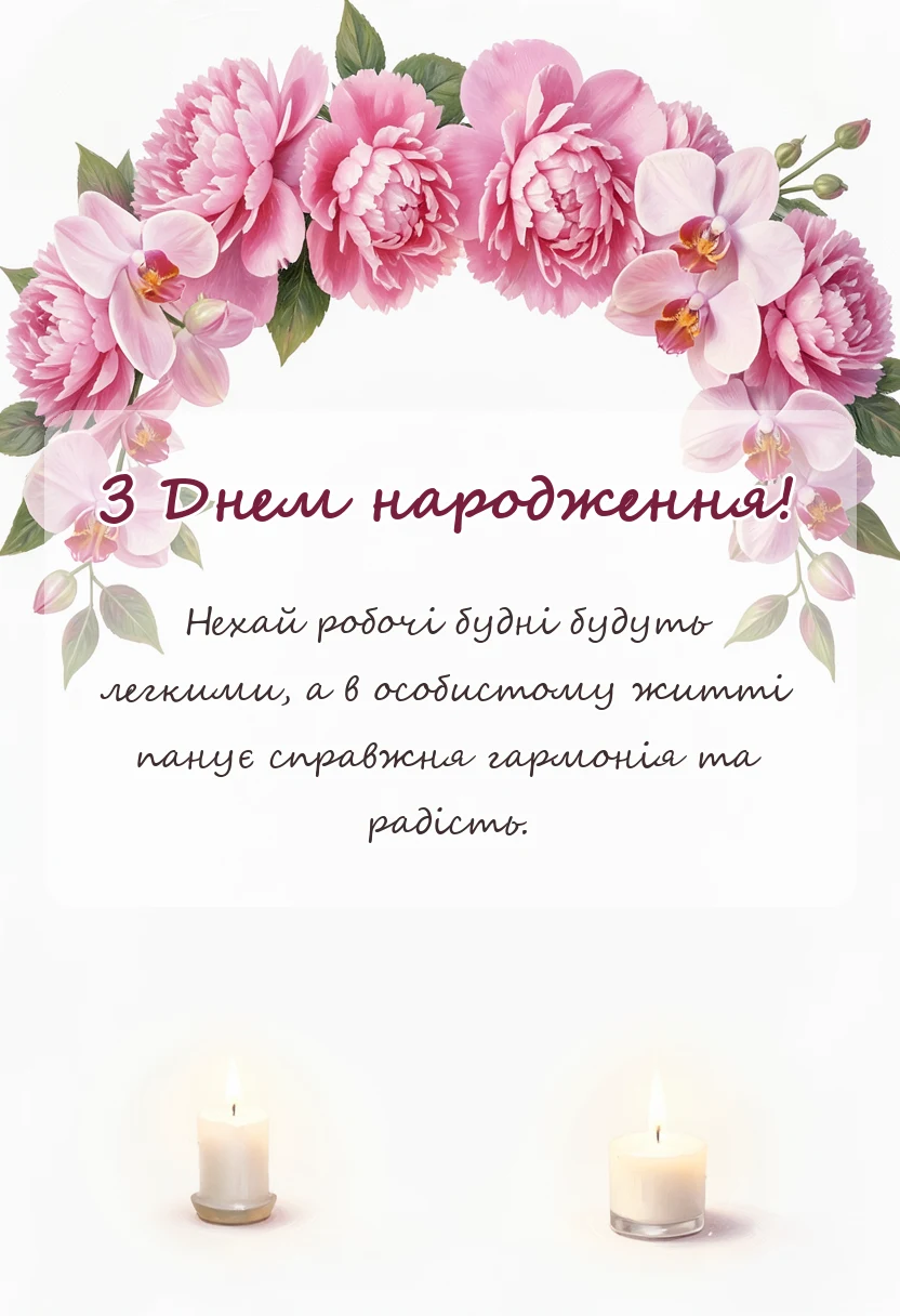 листівка з побажанням - привітання з днем народження колезі
