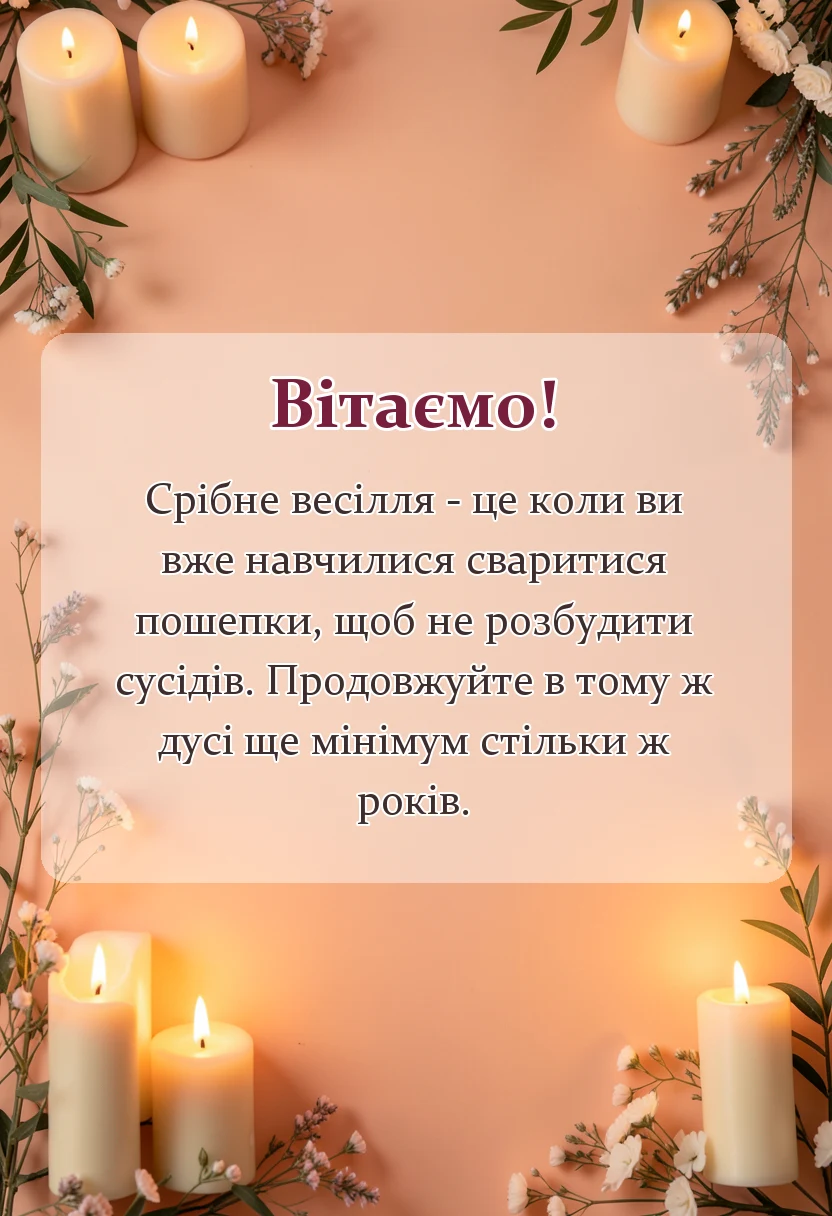 вітальна листівка - привітання з річницею весілля 25 років срібне весілля