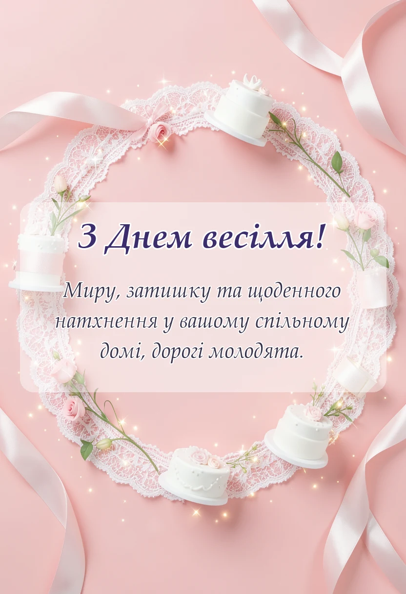 святкова картинка: короткі привітання з весіллям своїми словами