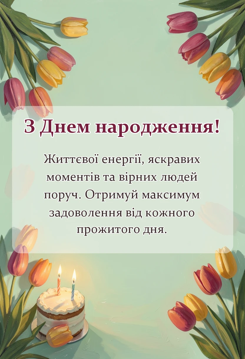 вітальна листівка - короткі привітання з днем народження своїми словами картинки